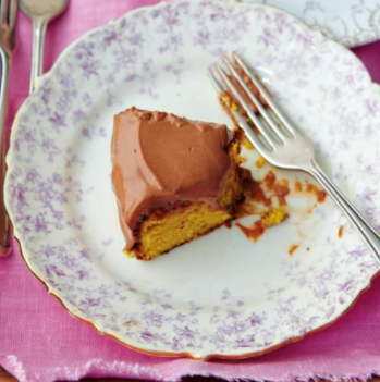 Orange and almond cake with orange syrup and chocolate frosting