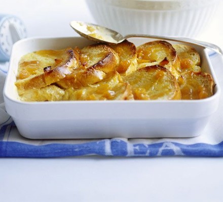 Orange and apricot bread and butter pudding