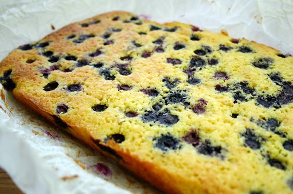 Orange and blueberry polenta and almond traybake