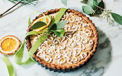 Orange and cardamom Christmas Bakewell tart