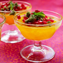 Orange and elderflower jelly with pomegranate and mint