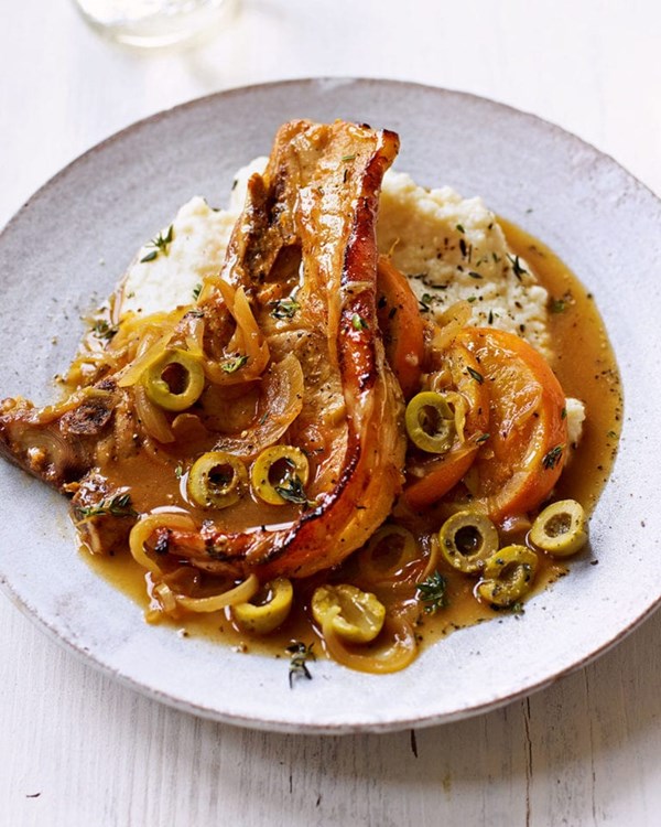 Orange and paprika pork chops with creamed celeriac