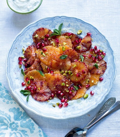 Orange and pomegranate salad with orange blossom cream