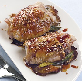 Orange and soy glazed chicken thighs
