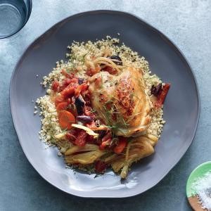 Orange and tomato simmered chicken with couscous