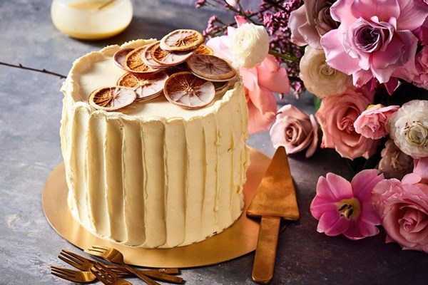 Orange and white chocolate buttercream layer cake