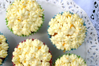 Orange and yogurt poppyseed cupcakes with orange blossom honey and yogurt buttercream icing