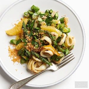 Orange asparagus and calamari