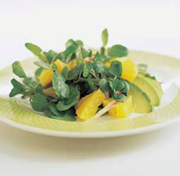 Orange, avocado, and watercress salad with ginger-lime vinaigrette