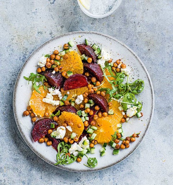 Orange-beet salad with crispy chickpeas