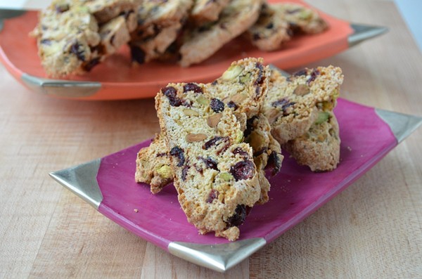 Orange biscotti with cranberries and pistachios