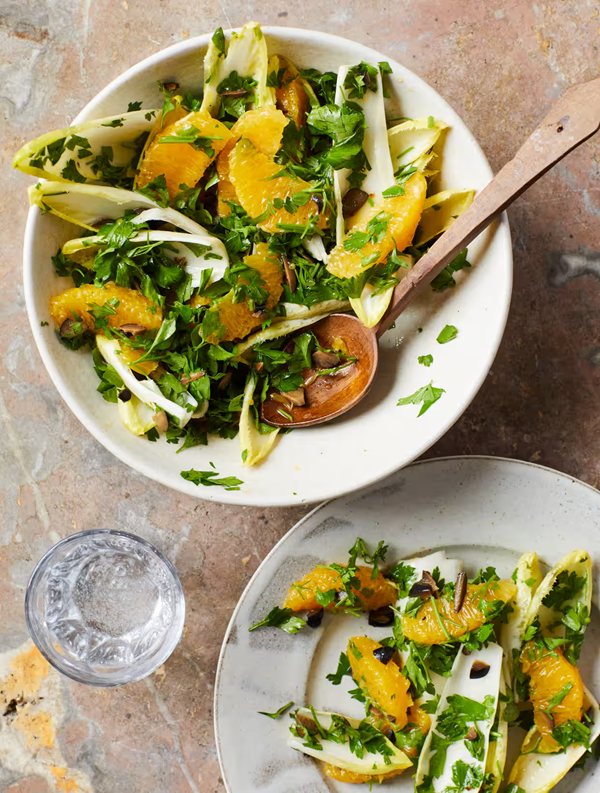 Orange, black olive and chicory salad