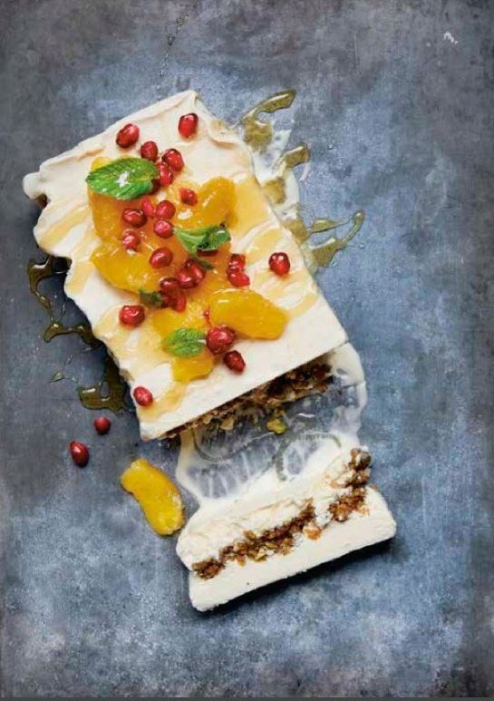 Orange blossom, honey and baklava semi-freddo