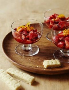 Orange-blossom strawberries with lime shortbread
