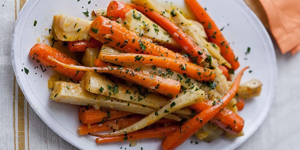 Orange-braised carrots and parsnips
