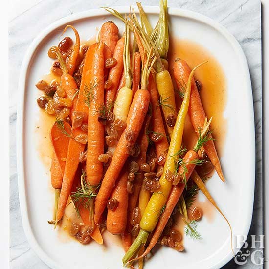 Orange-braised carrots with raisins
