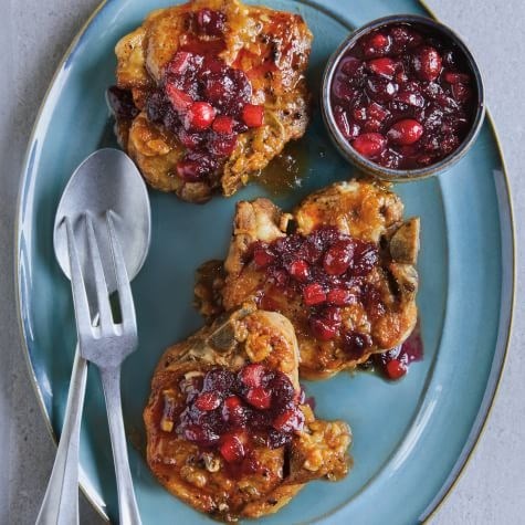 Orange-braised pork chops with cranberry compote