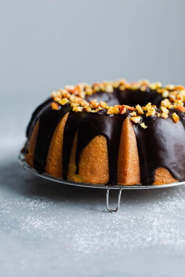 Orange bundt cake with chocolate glaze	 		 	