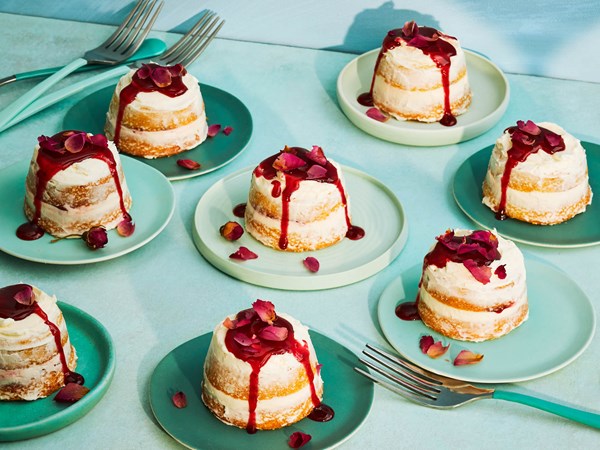 Orange-cardamom butter cakes with rose water icing