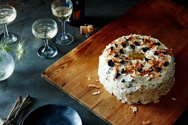 Orange chiffon cake with Hawaiian fluff topping, 1940s