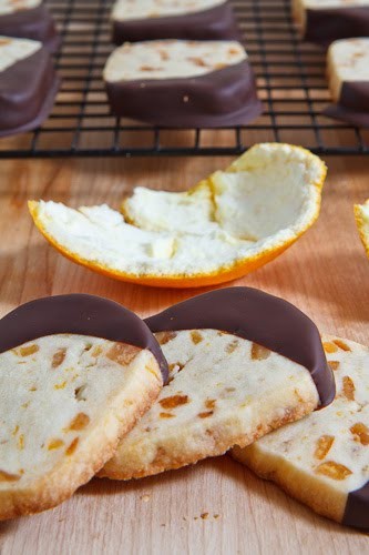 Orange cookies dipped in chocolate