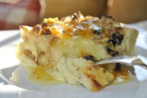 Orange cream cheese strata with cranberries and walnuts