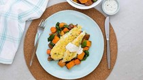 Orange-crumbed fish with roasted vegetables