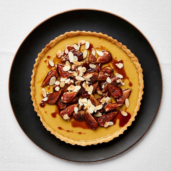 Orange custard tart with roasted figs