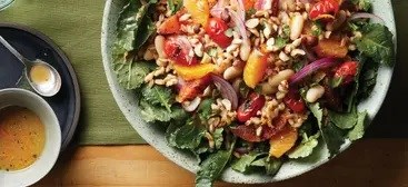 Orange farro salad with pan-roasted tomatoes 