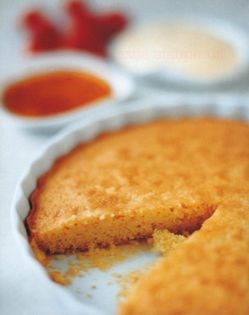 Orange flan with strawberries and orange curd cream
