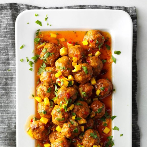 Orange-glazed chicken & chorizo meatballs