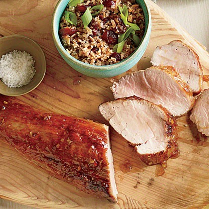 Orange-glazed pork tenderloin with cranberry tabbouleh