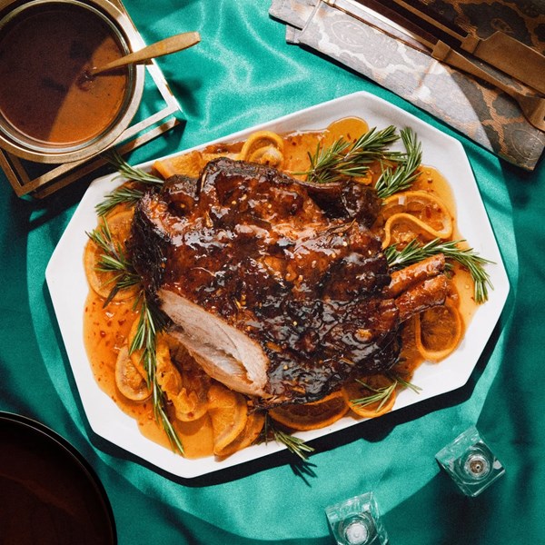 Orange-glazed roast pork