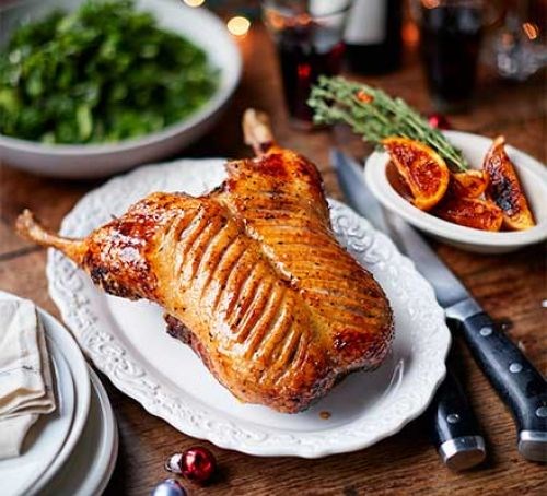 Orange marmalade glazed roast duck