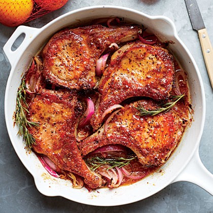 Orange-mustard glazed pork chops