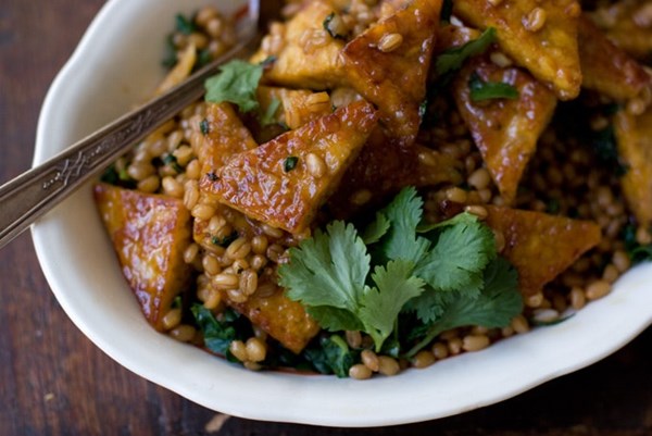 Orange pan-glazed tempeh