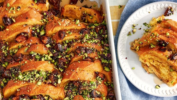 Orange-pistachio French toast casserole