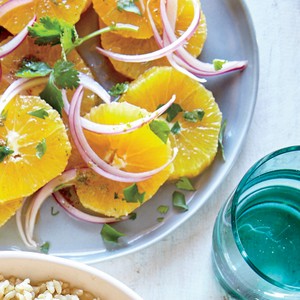 Orange, red onion, and cilantro salad