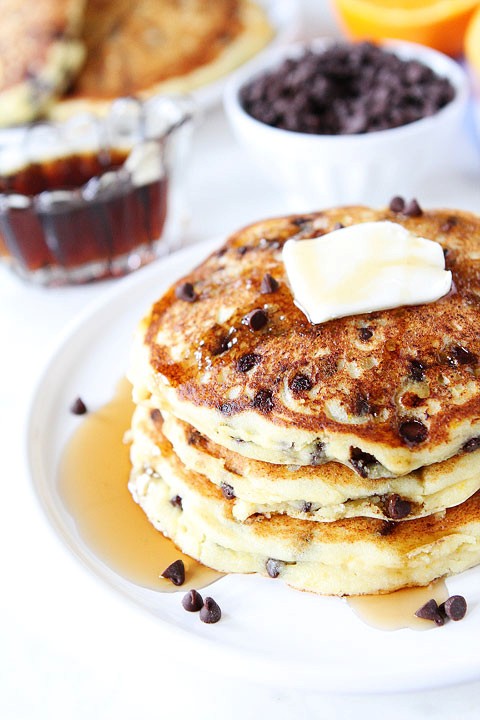Orange ricotta chocolate chip pancakes