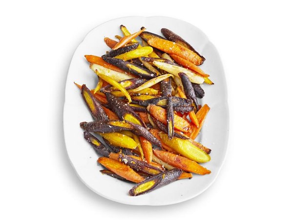 Orange-roasted rainbow carrots 