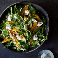 Orange, rocket, spelt and caper salad with goats’ cheese