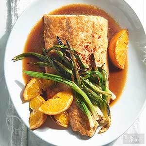 Orange salmon & green onions
