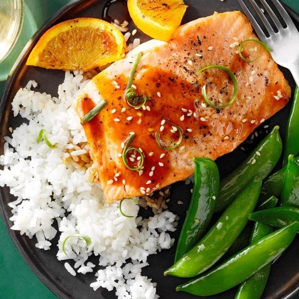 Orange salmon with rice