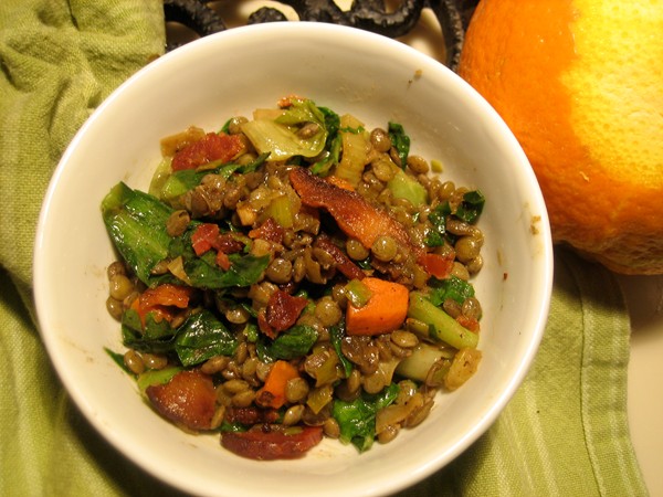 Orange-scented lentil salad with wilted escarole
