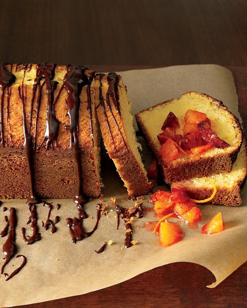 Orange-scented olive-oil cake with orange compote and ganache