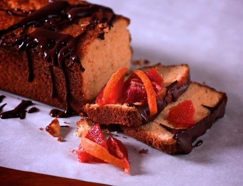 Orange-scented olive-oil cake with orange compote and ganache