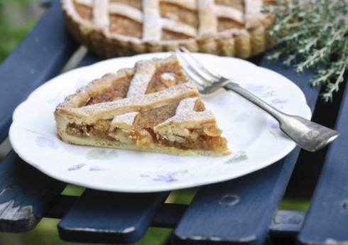 Orange-scented thyme in treacle and almond tart