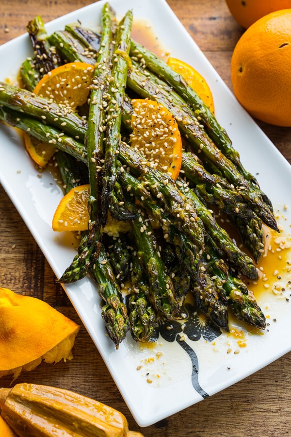 Orange sesame roast asparagus