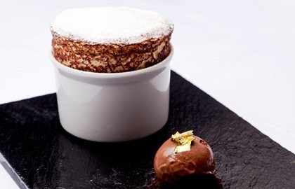 Orange soufflé with chocolate sorbet