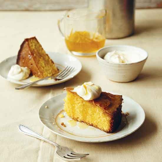 Orange syrup semolina cake with creme fraiche